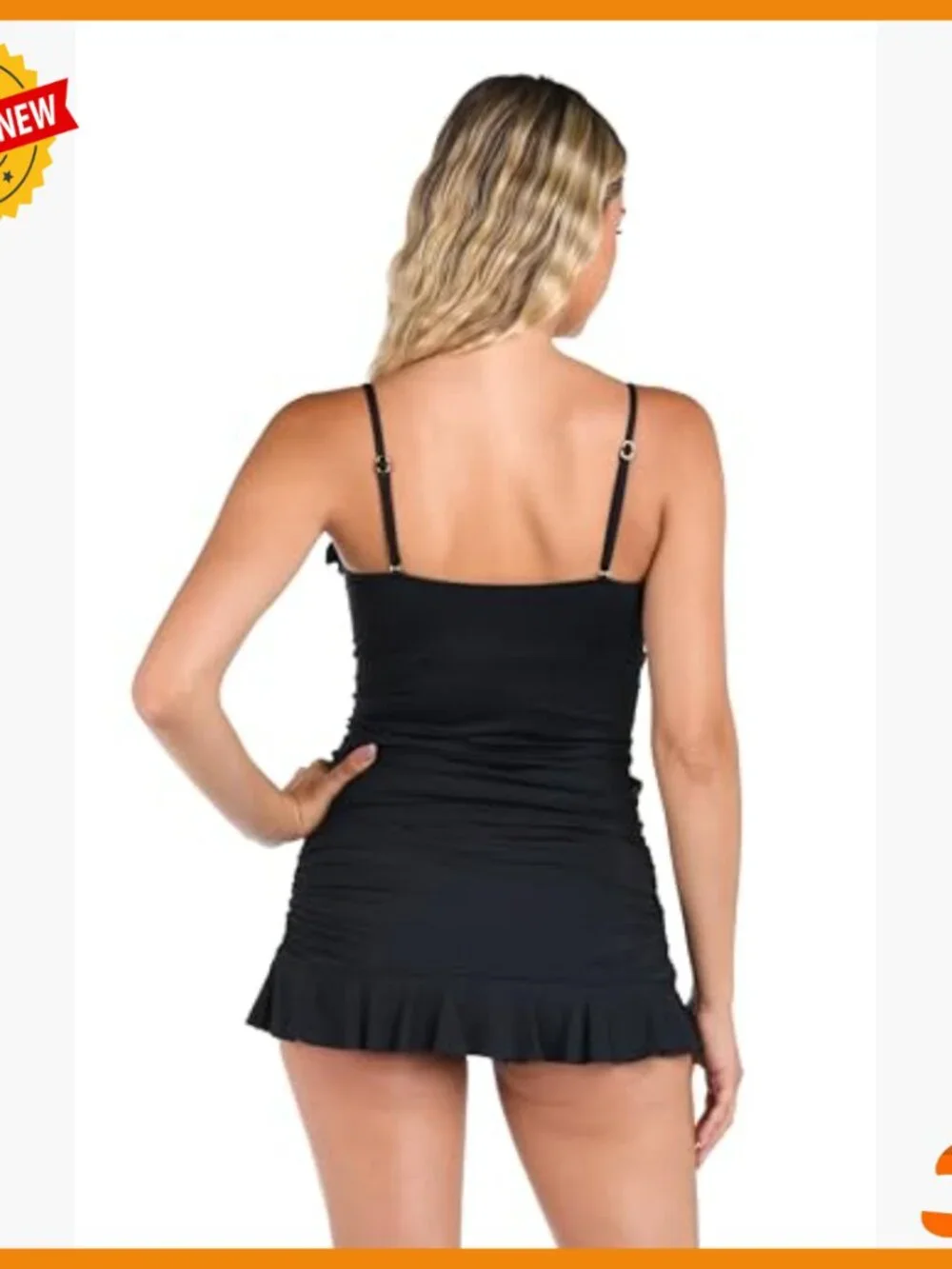 Ruffled Bandeau Tankini Top with Removable Straps, Tummy Control - Picture 2 of 5